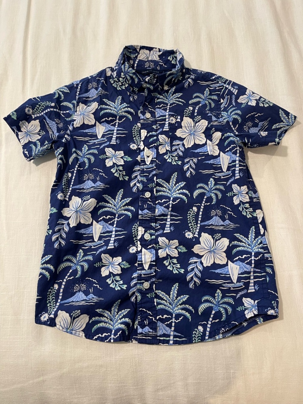 Janie and Jack Navy Floral Palm Short-Sleeve Button-Down Shirt